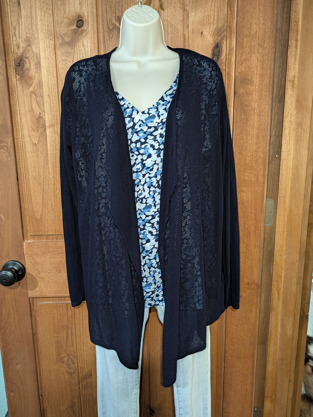 august silk Navy Open-Front Knit Cardigan